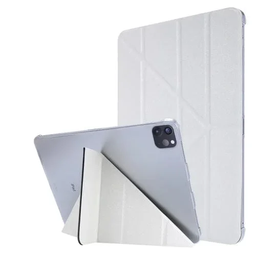 Funda para iPad Pro 12.9 (2020) Textura de Seda Flip Horizontal con Soporte Tres Plegables (Blanco)