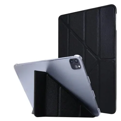 Funda para iPad Pro 12.9 (2020) Textura de Seda Flip Leather Deformación Horizontal con Tres Plegables (Negro)