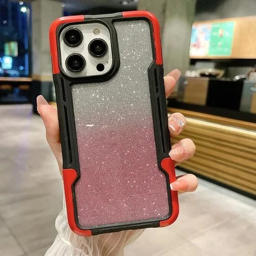 Funda para iPhone 11 Armor Acrylic 3 en 1 Gradient Glitter Powder (Rojo)