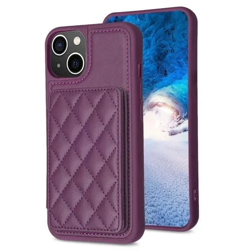 Funda para iPhone 11 BF25 Square Plaid Card Bag Holder con soporte para tarjetas (Morado Oscuro)