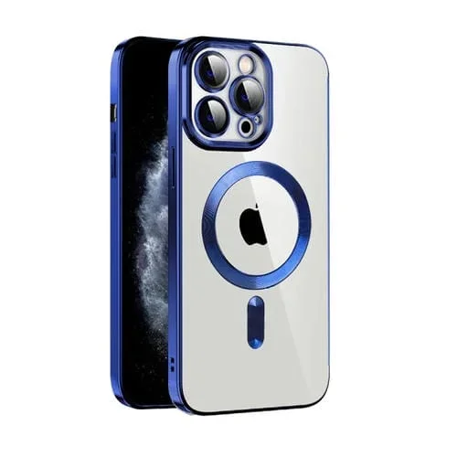 Funda para iPhone 11 Cd Textura Plating TPU Magsafe con Película de Lente (Azul Real)