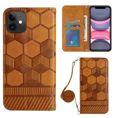 Funda para iPhone 11 Crossbody Football Texture Magnetic PU Phone Case (Caqui)
