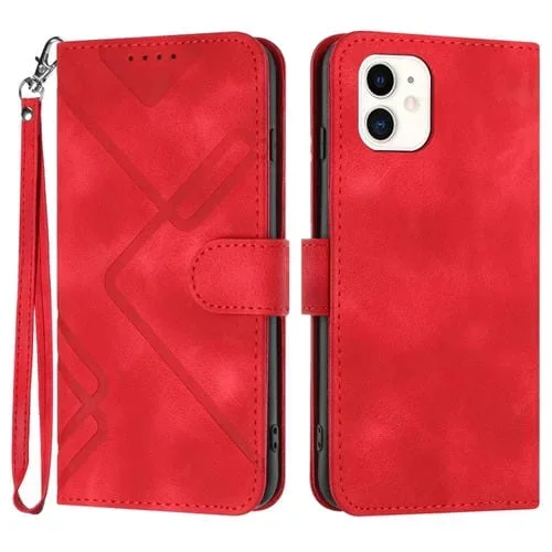Funda para iPhone 11 Line Pattern Skin Feel Leather Phone Case (Rojo)