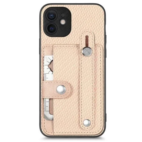 Funda para iPhone 11 Muñequera Kickstand Tarjeta Monedero Contraportada con Herramienta Cuchillo (Caqui)