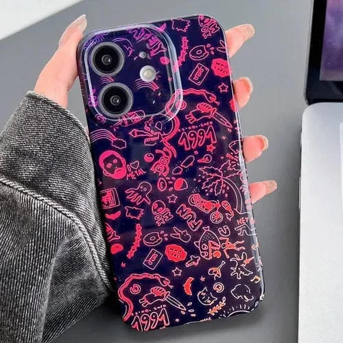 Funda para iPhone 11 PC Patrón Pintado Precise Hole (Black Red Graffiti)