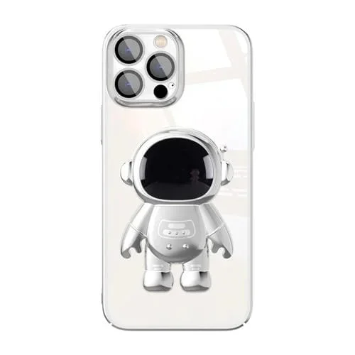 Funda para iPhone 11 Pro Galvanoplastia PC Astronaut Holder con Lente Film (Silver)
