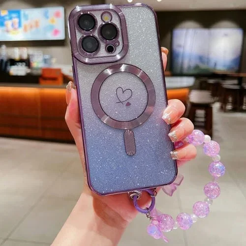 Funda para iPhone 11 Pro Loves Gradient Glitter Pulseras Caja de Teléfono Magsafe TPU Fibra de Carbono (Púrpura)