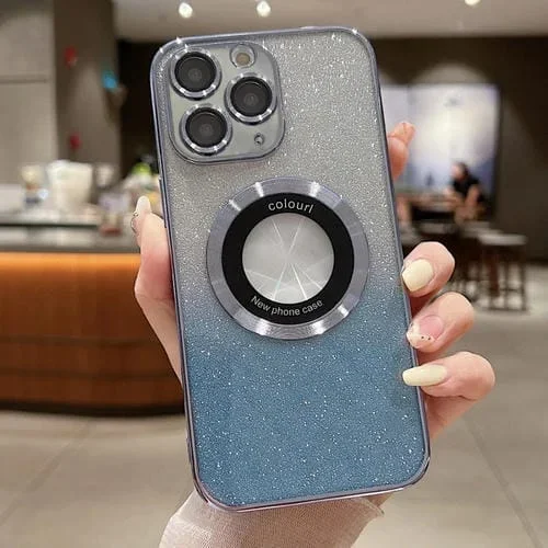 Funda para iPhone 11 Pro Magsafe Gradient Glitter Galvanoplastia TPU (Azul)