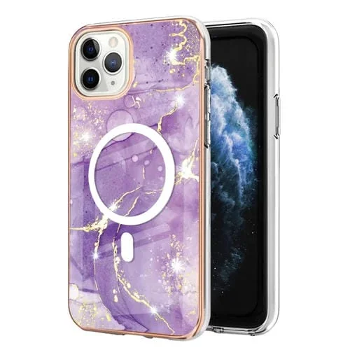 Funda para iPhone 11 Pro Marble Pattern Dual-Side IMD Magsafe TPU (Púrpura)
