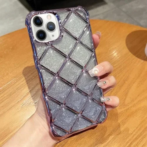 Funda para iPhone 11 Pro Max 3D Diamond Lattice Laser Engraving Glitter Paper (Gradiente Púrpura)