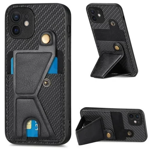 Funda para iPhone 11 Pro Max Carbon Fiber Wallet Flip Card con Soporte en Forma de K (Negro)