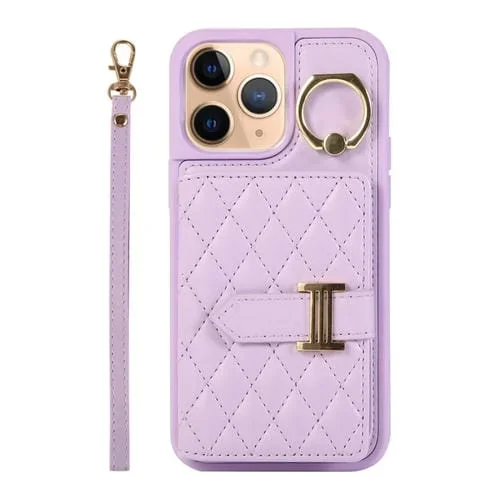 Funda para iPhone 11 Pro Max Horizontal Card Bag Ring Holder con Doble Cordón (Púrpura)
