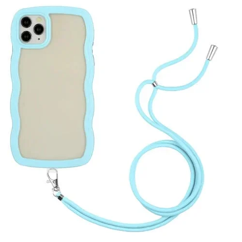 Funda para iPhone 11 Pro Max Lanyard Candy Color Wave TPU Clear PC (Azul)
