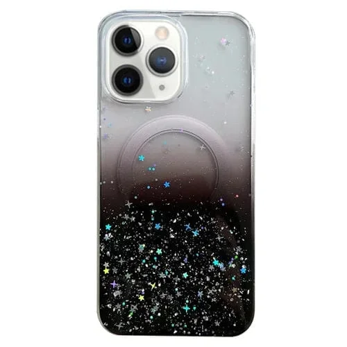 Funda para iPhone 11 Pro Max Magsafe Glitter Hybrid Clear TPU Phone Case (Negro)