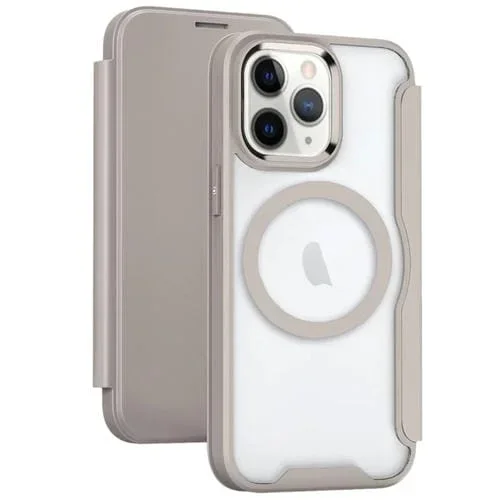 Funda para iPhone 11 Pro Max Magsafe Rfid Bloqueo Adsorción Cuero con Tapa (Caqui)