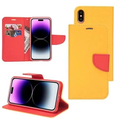 Funda para iPhone 11 Pro Mercury Contrast Color Splicing Leather Phone Case (Amarillo)