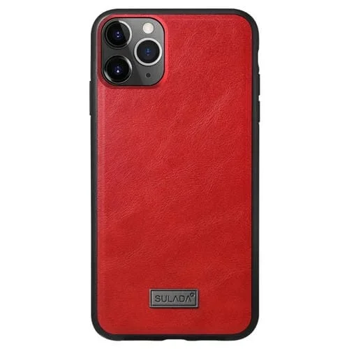 Funda para iPhone 11 Pro Sulada TPU a Prueba de Golpes y Cuero Hecha a Mano (Rojo)