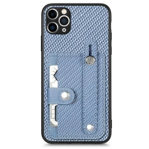 Funda para iPhone 11 Pro Wristband Kickstand Card Wallet Back Cover con Tool Knife (Azul)