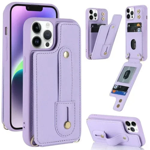 Funda para iPhone 11 Pro Wristband Vertical Flip Wallet Back Cover Phone Case (Púrpura)