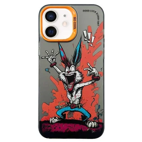 Funda para iPhone 12 Doble Capa Serie Plata con Pintura al Óleo Animal (Gesto de Conejo)