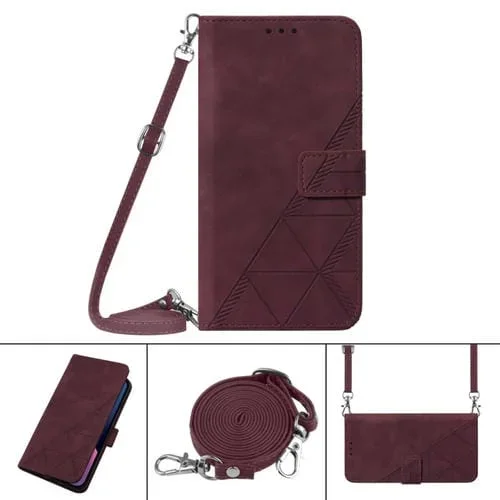 Funda para iPhone 12 Mini Crossbody 3D de Cuero con Tapa en Relieve (Rojo Vino)