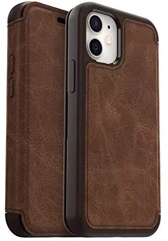 Funda para iPhone 12 mini OtterBox Strada, resistente a golpes y caídas,Tapa en Piel,2 slots para Tarjetas,Testada 3x con los estándares Militares anticaídas, Marrón