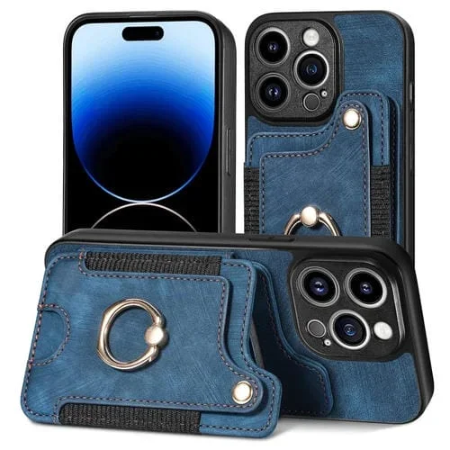 Funda para iPhone 12 Mini Retro Skin-Feel Ring Multi-Card Wallet (Azul)