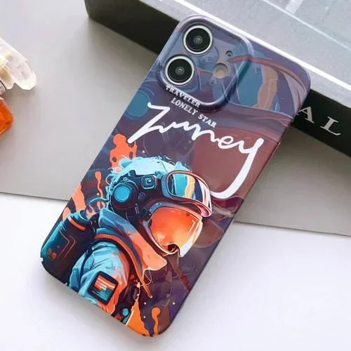 Funda para iPhone 12 PC Patrón Pintado Precise Hole Astronauta de Pintura (Naranja)