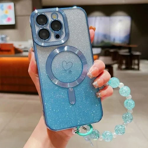 Funda para iPhone 12 Pro Max Loves Gradient Glitter Pulseras TPU Fibra de Carbono Magsafe (Azul)