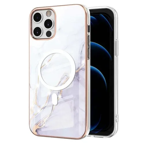 Funda para iPhone 12 Pro Max Marble Pattern Dual-Side Imd Magsafe TPU (Blanco)