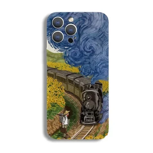 Funda para iPhone 12 Pro Max PC Precise Hole Pintura al Óleo Patrón Tren