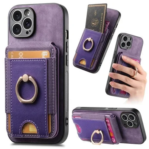 Funda para iPhone 12 Pro Max Retro Splitable Magnetic Stand Card Bag de Cuero (Púrpura)