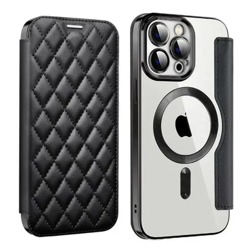 Funda para iPhone 12 Pro Max Shield Magsafe Rfid Antirrobo Cuero con Rombos (Negro)