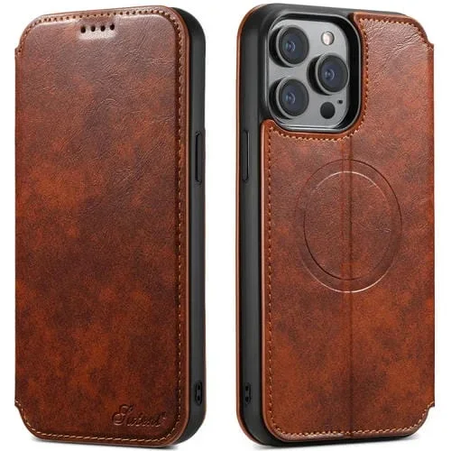 Funda para iPhone 12 Pro Max Suteni J05 Magnética de Cuero Magsafe (Caqui)
