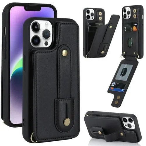 Funda para iPhone 12 Pro Max Wristband Vertical Flip Wallet Back Cover (Negro)