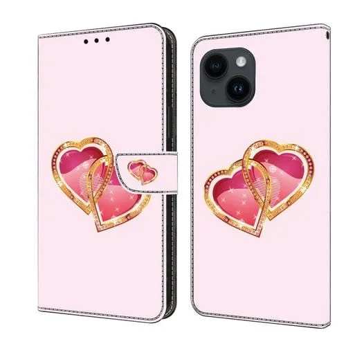 Funda para iPhone 13/14 Cuero Pintada con Cristales Love Peach