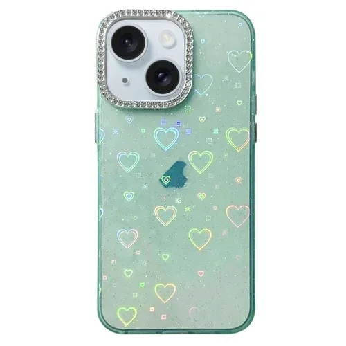 Funda para iPhone 13 Love Pattern Diamond Lens Frame IMD Acrílico (Verde)