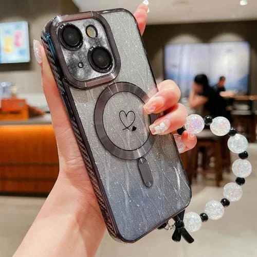 Funda para iPhone 13 Loves Leaves con Brillo Degradado Magsafe TPU Fibra de Carbono (Negro)