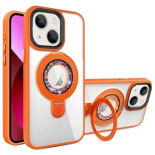 Funda para iPhone 13 Magsafe Flip Holder Cobertura Total TPU + PC Transparente (Naranja)