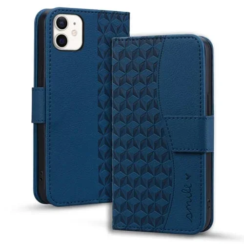 Funda para iPhone 13 Mini Business de Cuero con Hebilla de Diamante y Cordón (Azul Real)