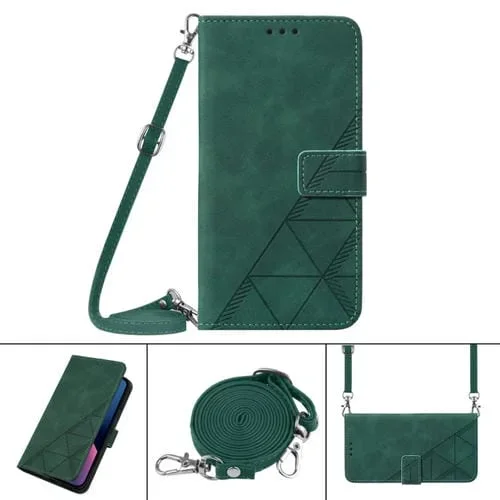 Funda para iPhone 13 Mini Crossbody 3D de Cuero con Tapa en Relieve (Verde Oscuro)