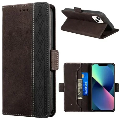 Funda para iPhone 13 Mini Cuero con Costura Magnética Rfid (Café)