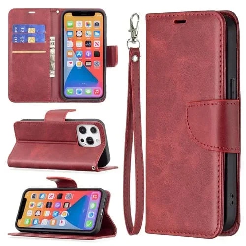 Funda para iPhone 13 Mini Cuero PU con Tapa Horizontal Soporte Ranuras y Cordón (Rojo)