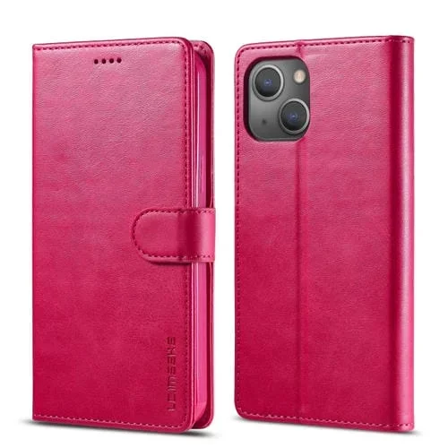 Funda para iPhone 13 Mini Lc.Imeeke Calf Texture Horizontal Flip con Soporte y Ranuras para Tarjetas (Rojo)