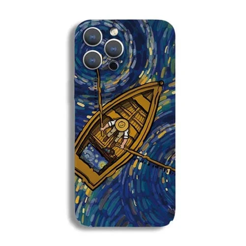 Funda para iPhone 13 Mini PC con Agujero Preciso y Patrón de Pintura al Óleo (Navegación)