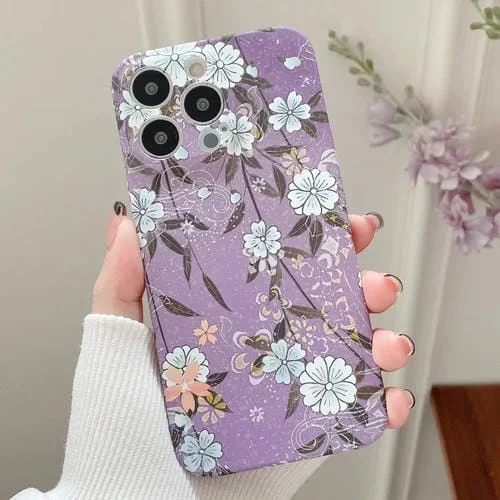 Funda para iPhone 13 Mini PC Water Sticker Flower Pattern (Púrpura)