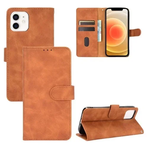 Funda para iPhone 13 Mini PU Cuero Becerro Textura con Hebilla Magnética y Ranuras para Tarjetas (Marrón)