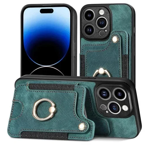 Funda para iPhone 13 Mini Retro Skin-Feel Ring Multi-Card Wallet (Verde)