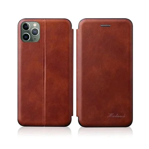 Funda para iPhone 13 Mini Voltaje Integrado Textura Retro Magnético TPU y Cuero Pu con Ranura y Soporte (Marrón)