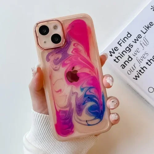 Funda para iPhone 13 Pintura al Óleo Galvanoplastia Caja del Teléfono TPU (Rosa)
